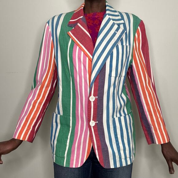 VINTAGE | RALPH LAUREN Preppy Rainbow Blazer Cotton Jacket - Picture 1 of 6